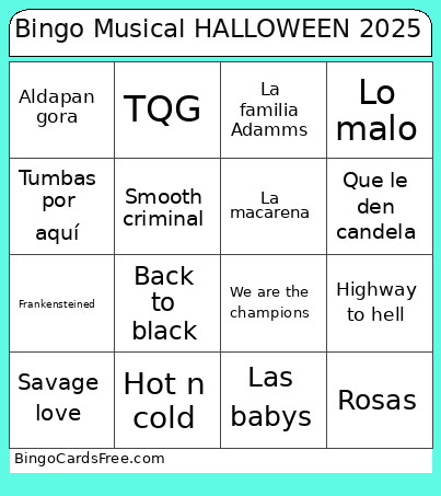 Musical HALLOWEEN 2025 Bingo Card