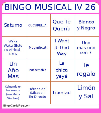 Musical Intensivo De Verano 2026 Bingo Card