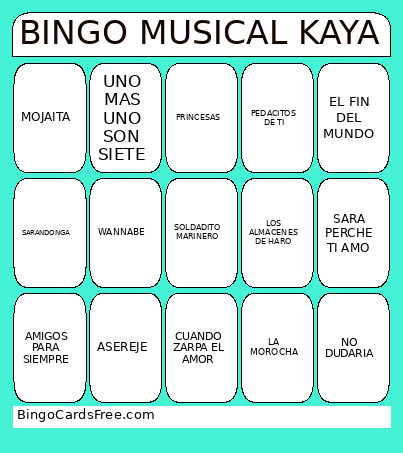 MUSICAL KAYA Bingo Card