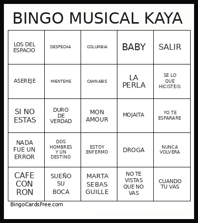 MUSICAL KAYA Bingo Card
