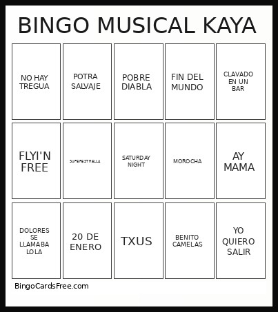 MUSICAL KAYA Bingo Card