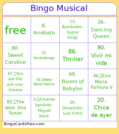 Musical Port Denia Bingo Card