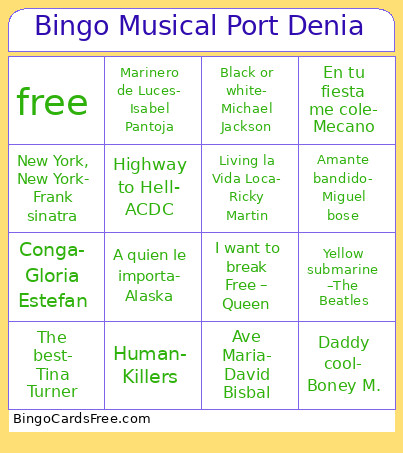 Musical Port Denia Bingo Card