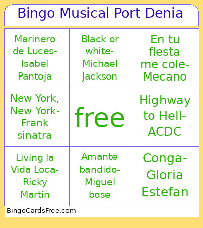 Musical Port Denia Bingo Card