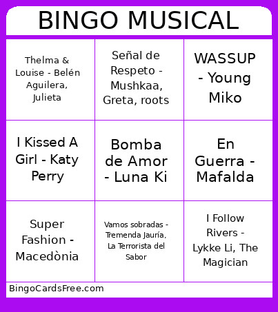 Musicalll Bingo Card