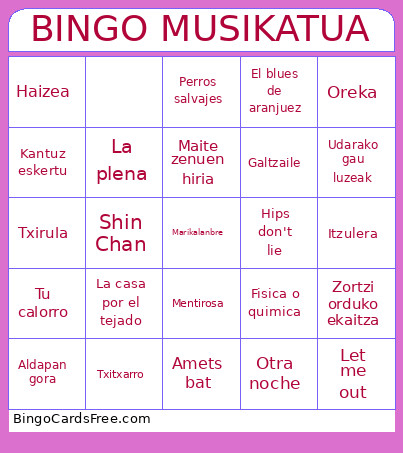 Musikatua Bingo Card 2