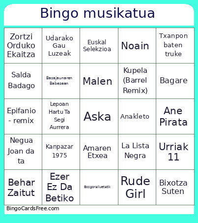Musikatua Bingo Card