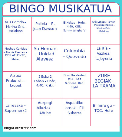 MUSIKATUA Bingo Card