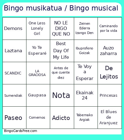 Musikatua / Musical Bingo Card