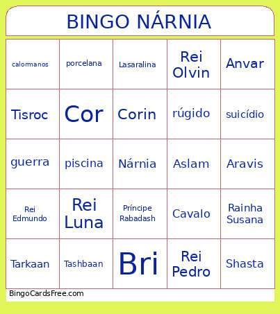 NÁRNIA Bingo Card