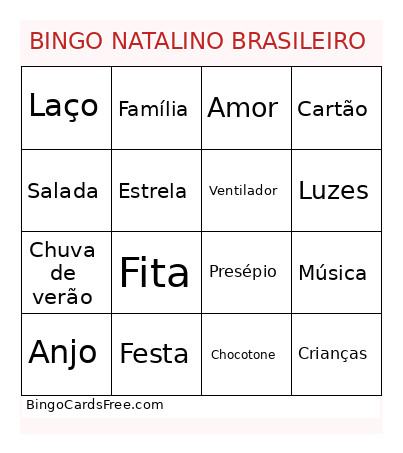 Natalino Brasileiro Bingo Card