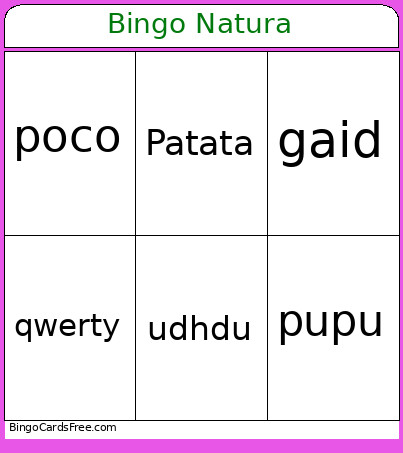 Natura Bingo Card