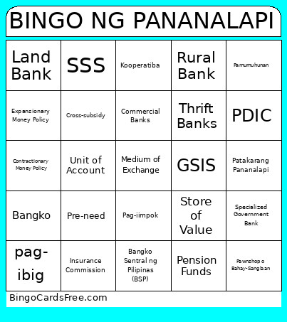 NG PANANALAPI Bingo Card