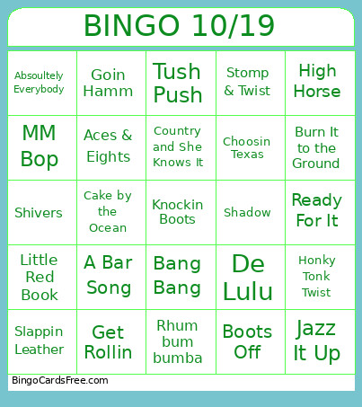 Oct 19th Bingo Card