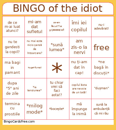Of The Idiot Bingo Card