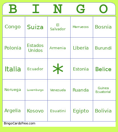 Paises Bingo Card