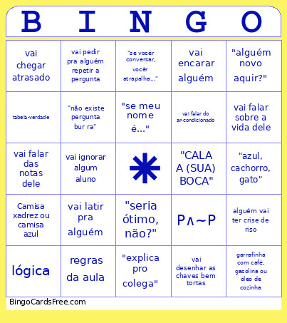 Palavras Bingo Card