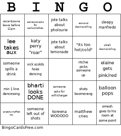 Party Bingo Card
