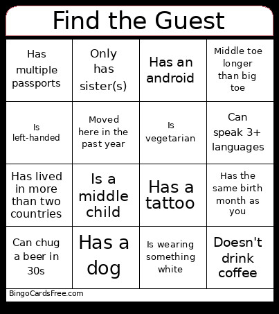 Party Super Fun Wow Bingo Card