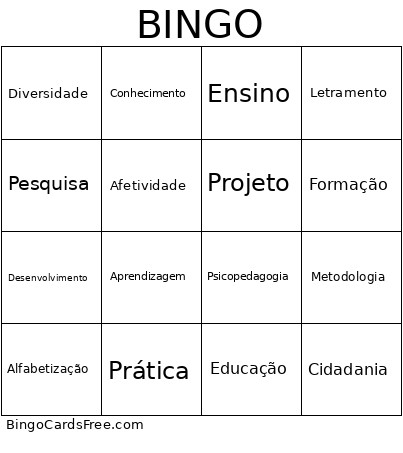 Pedagógico Bingo Card