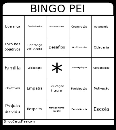 PEI Bingo Card