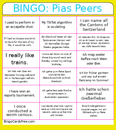 : Pias Peers Bingo Card