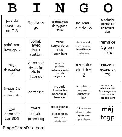 Pokédirect 2025 Bingo Card