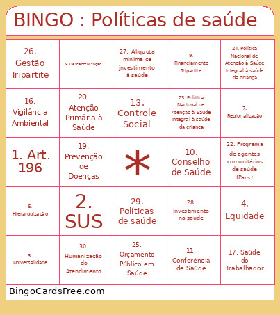 : Políticas De Saúde Bingo Card 2