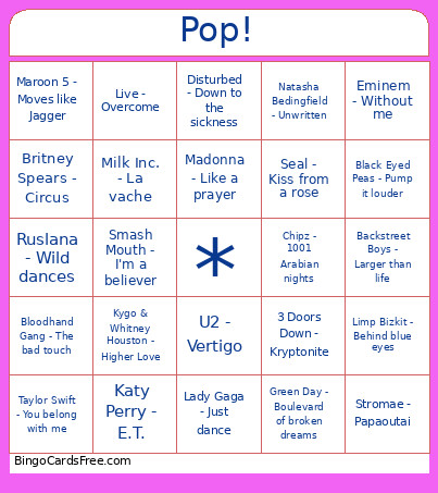 Pop Bingo Card