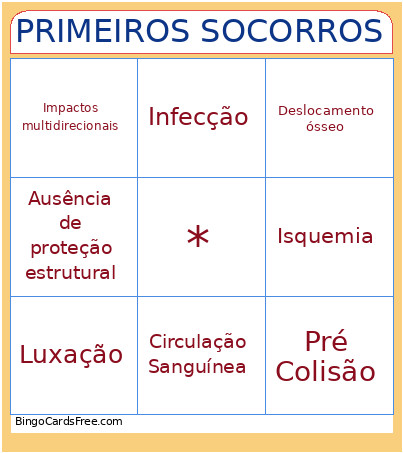 Primeiros Socorros Bingo Card