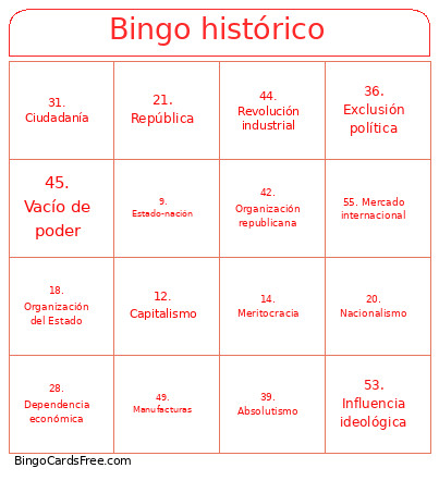 Primero Medio Bingo Card