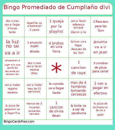 Promediado De Cumpliaño Divi Bingo Card