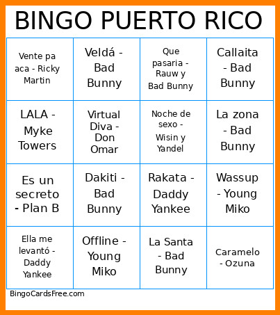 PUERTO RICO Bingo Card