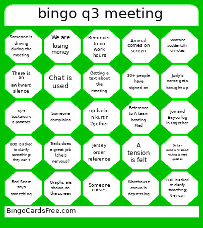 Q3 Meeting Bingo Card