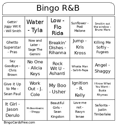 R&B Bingo Card