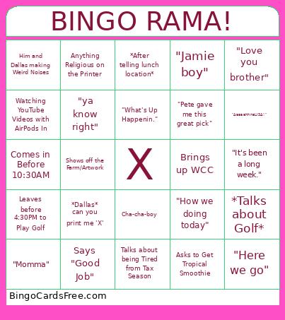 RAMA! Bingo Card