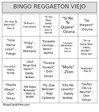 REGGAETON VIEJO Bingo Card