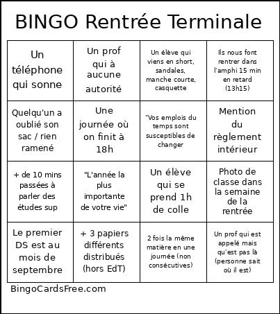BINGO Rentrée Terminale