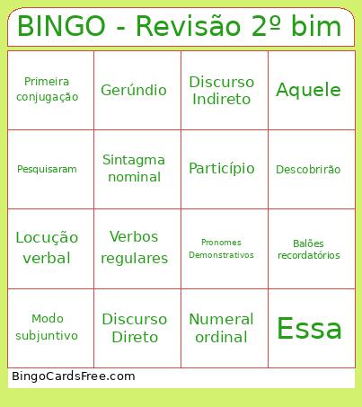 Bingo revisão de língua portuguesa
