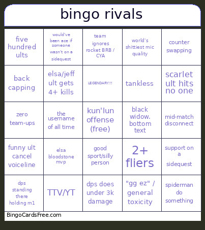 Rivals Bingo Card