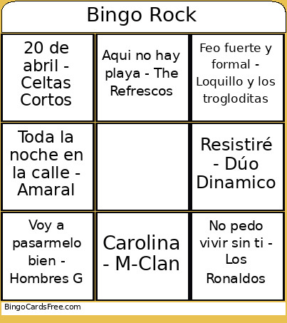 Rock Bingo Card