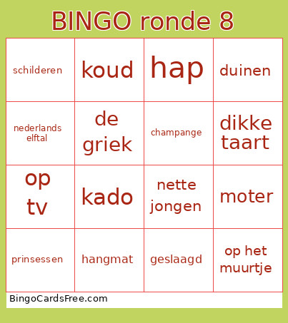 Ronde 8 Bingo Card