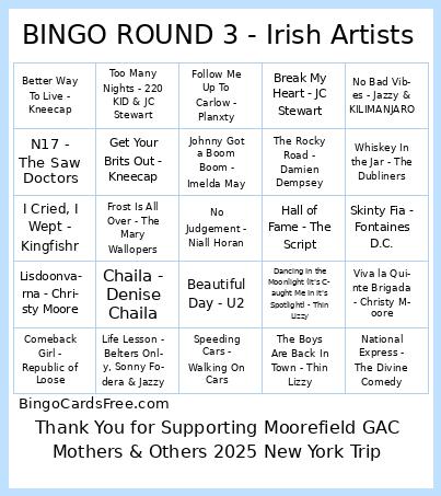 BINGO ROUND 3 - Irish Artists