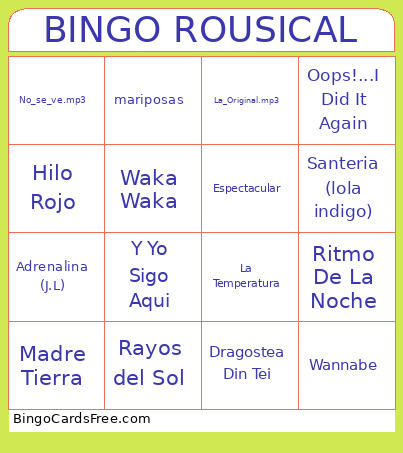 ROUSICAL Bingo Card
