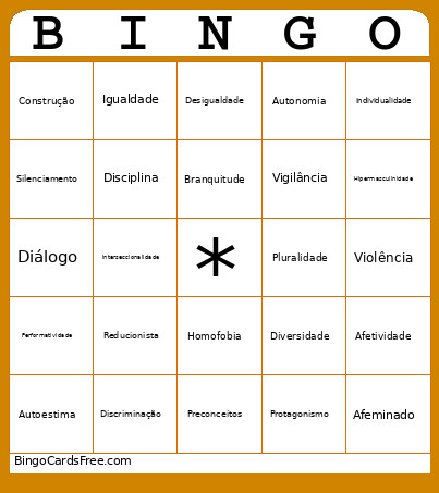 Sexualidade Bingo Card