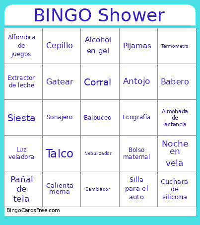 Shower Bingo Card