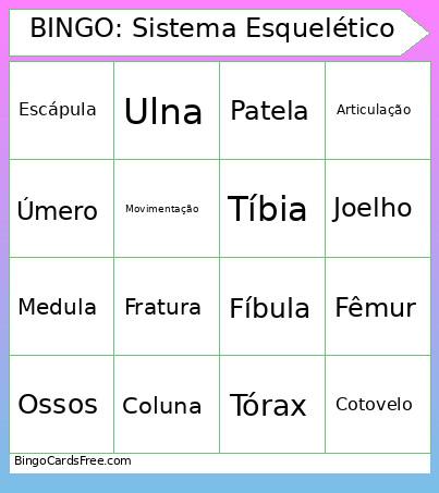 : Sistema Esquelético Bingo Card