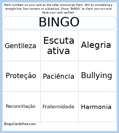 Sobre Bulling Bingo Card