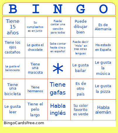 Spanisch 1 Stunde Bingo Card