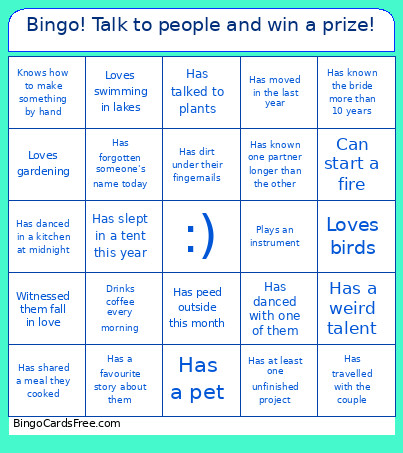 ! Talk To People And Win A Prize! Bingo Card